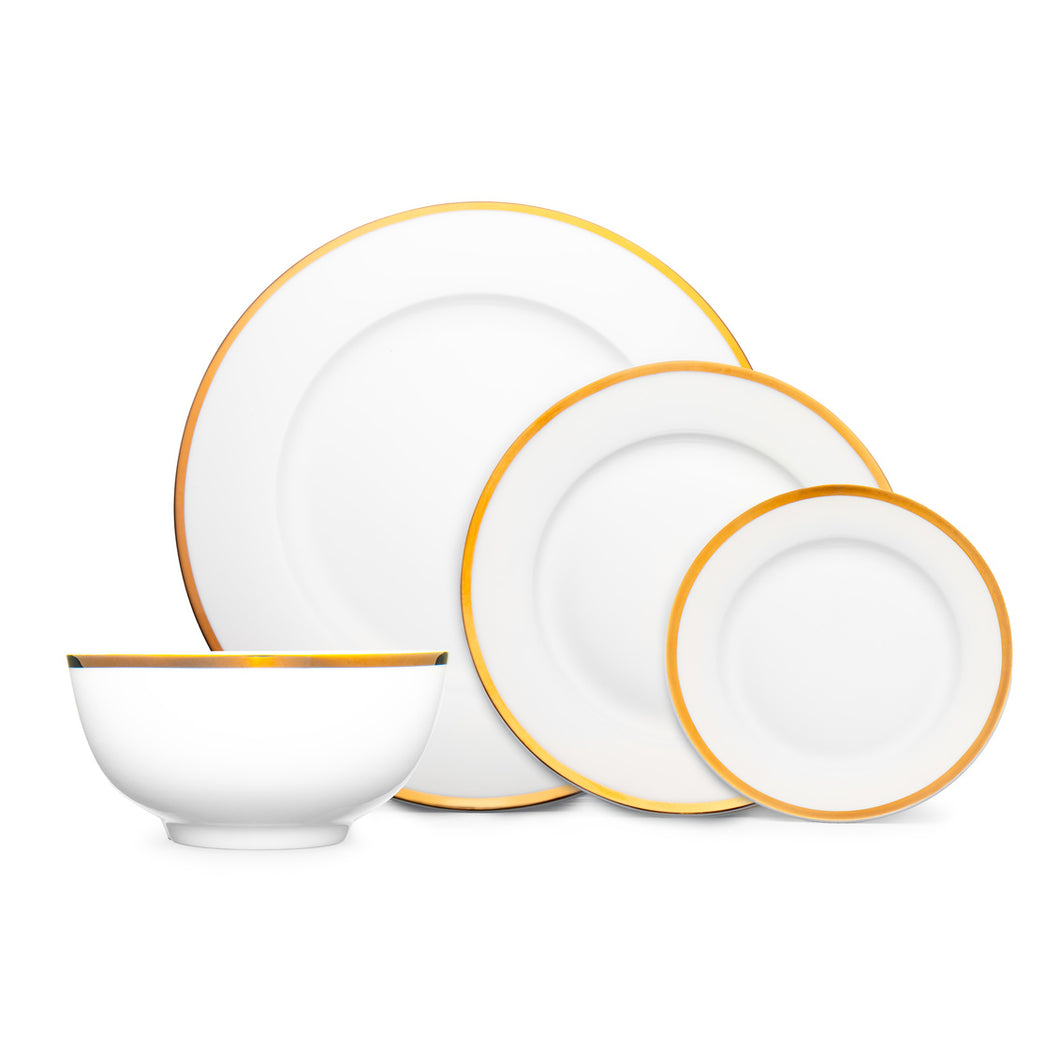 73022 Nola Bone China Gold Rim 16 Piece Dinnerware Set, Service for 4