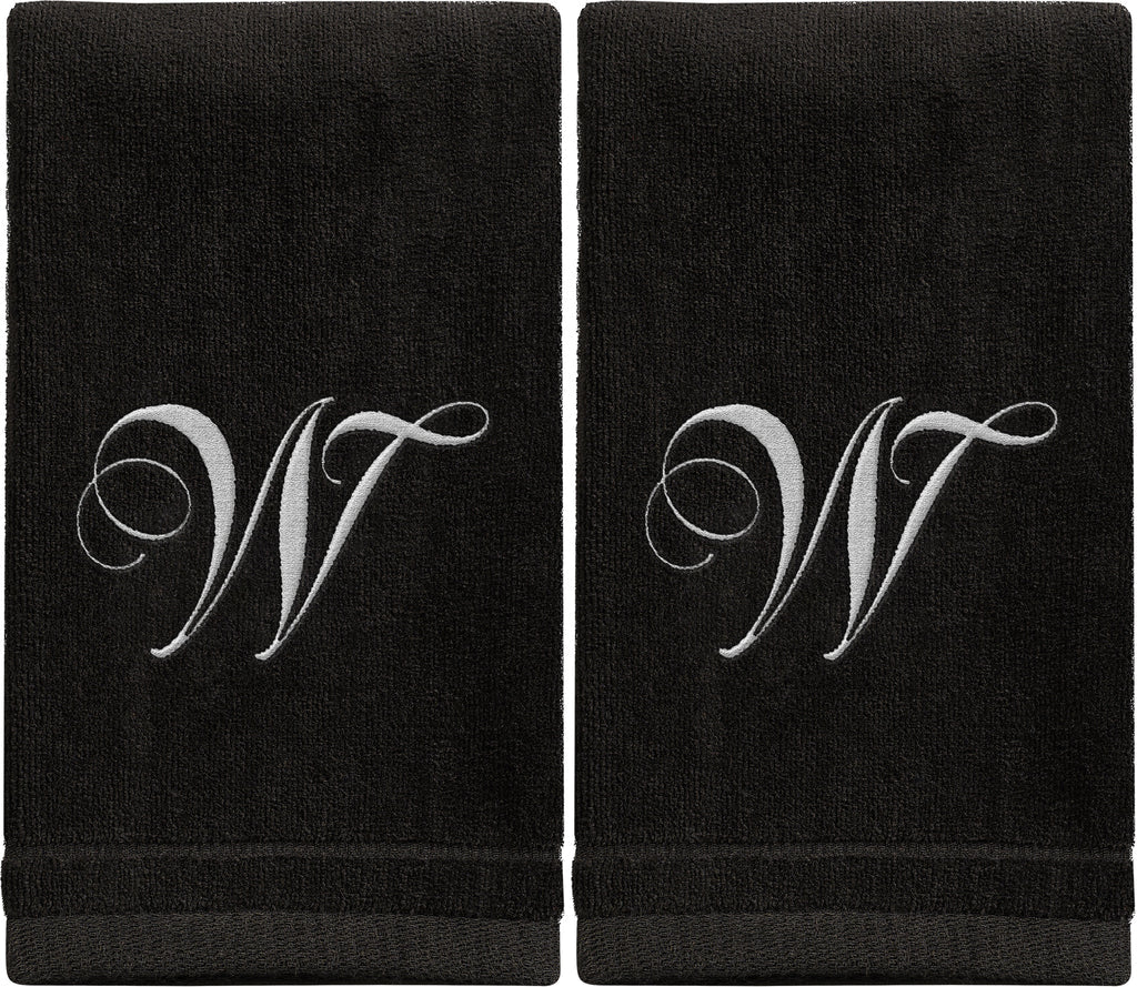 Black Monogrammed Towel - White Embroidered - Initial W