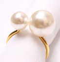 Load image into Gallery viewer, TAJ Designs 2 White Pearls  Gold Napkin Ring
