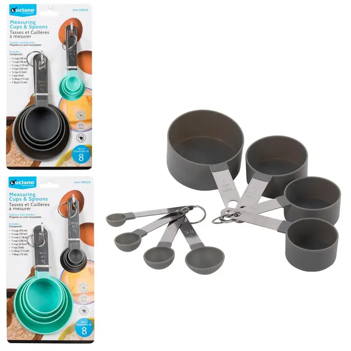 Luciano 8-pc Plastic Measuring Spoon & Cup Sets