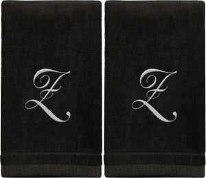 Black Monogrammed Towel - White Embroidered - Initial Z