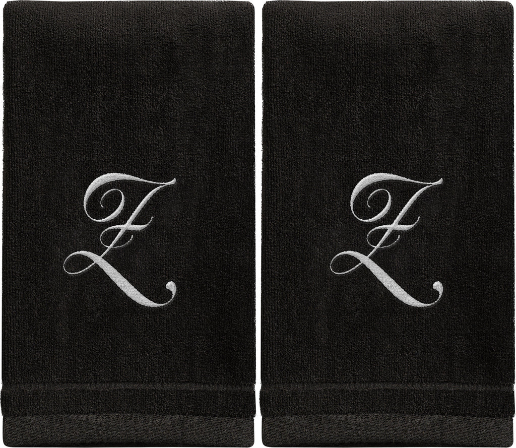 Black Monogrammed Towel - White Embroidered - Initial Z