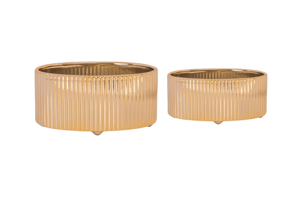 15793-02 Ceramic Vase Oval Shape Set Of Two Metallic Finish Gold