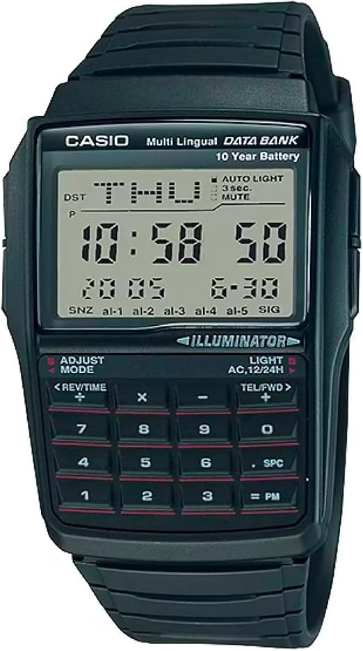 DBC32-1A Casio Men s 25-Page Databank 8- Digit Calculator Black Resin Watch