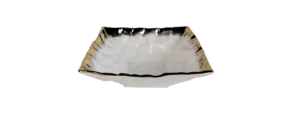 WPB3943 White Porcelain Square Salad Bowl with Gold Edge 11