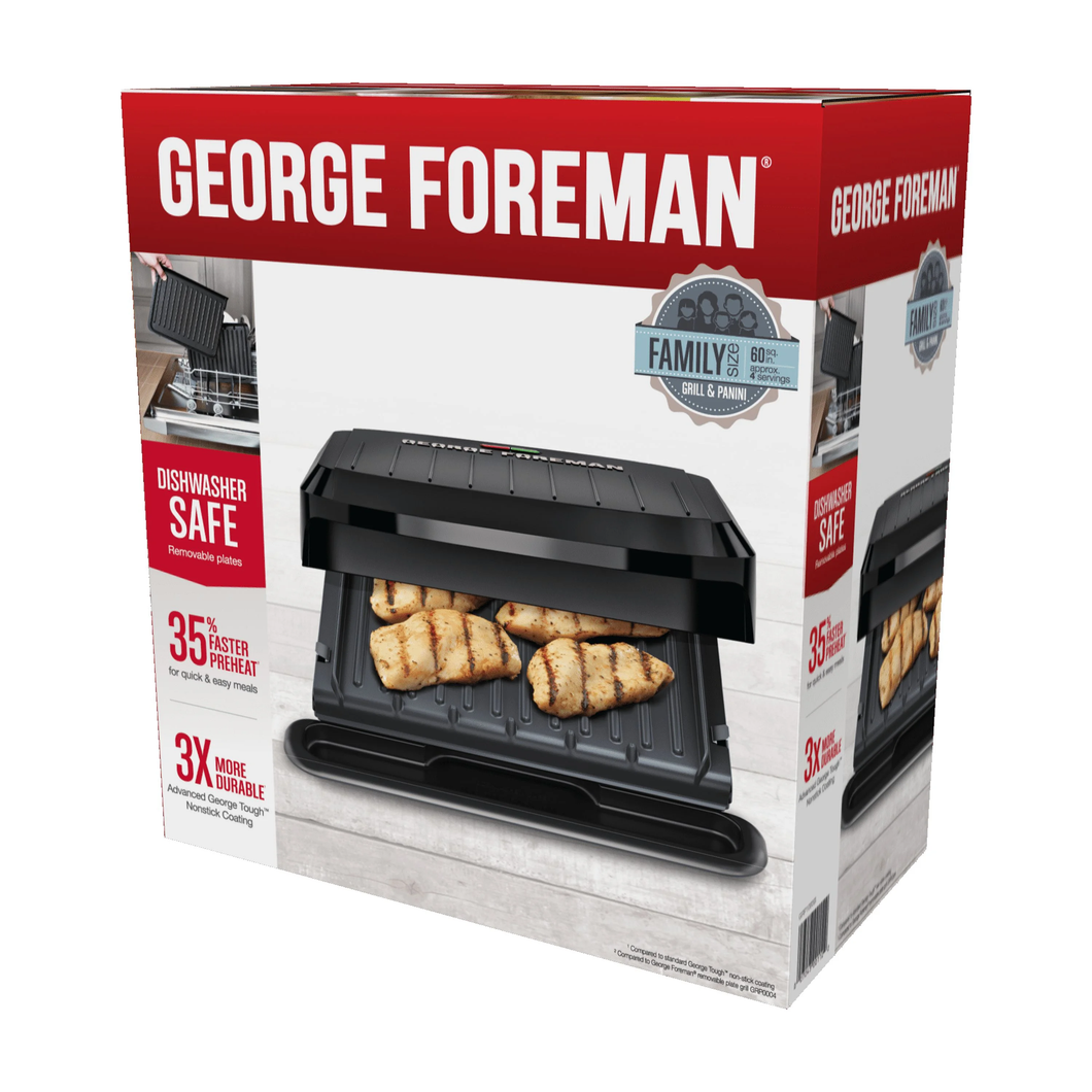 George  Foremann 4-Serving Removable Plate & Panini Grill, Black