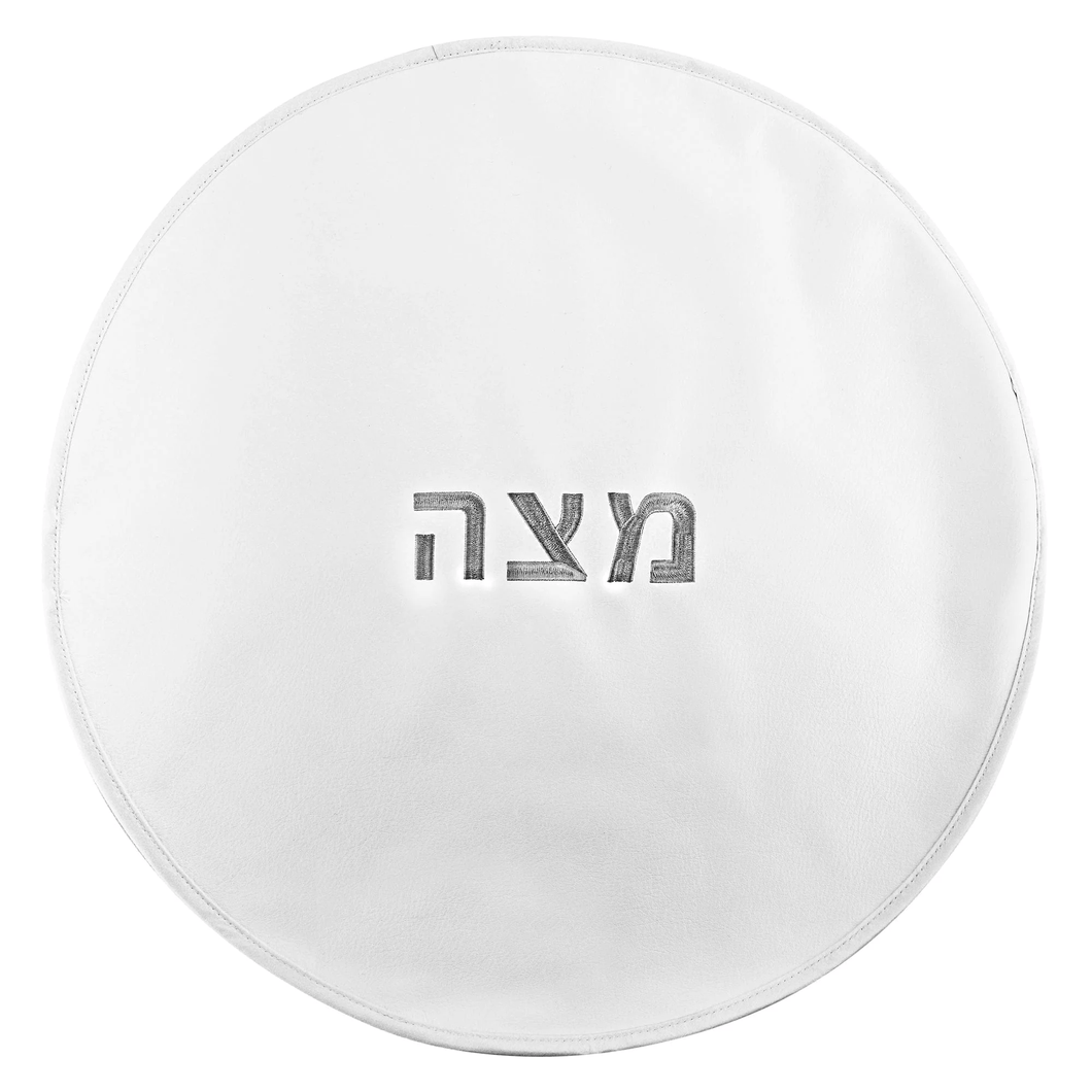 PU-PE-MA-W/S PU Leather Matzah Cover - White & Silver