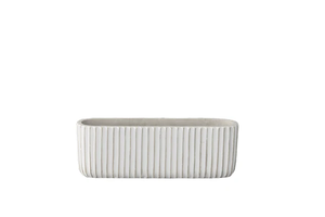 54931 Cement Rectangle Pot with Debossed Column Pattern Design Body MD Painted Finish White..11.00"x3.00"x3.50"H