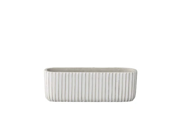 54931 Cement Rectangle Pot with Debossed Column Pattern Design Body MD Painted Finish White..11.00