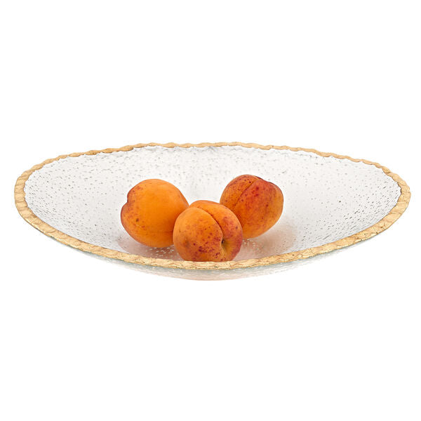 F3052 Goldedge Hand Decorated Gold Leaf Edge Oval 12 x 8″ Glass Serving Bowl