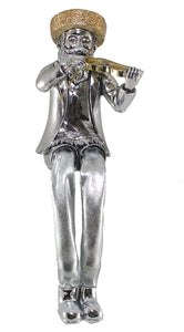 UK89680 Silvered Polyresin Sitting Hassidic Figurine With Cloth Legs 19 Cm- Fiddle Player