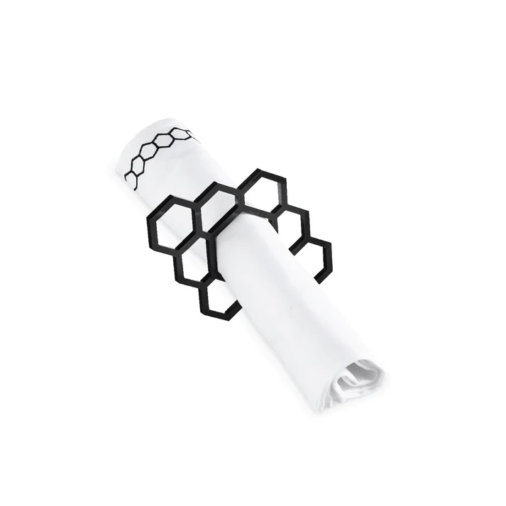 HNR-BLK Honeycomb Napkin Rings-Black Lucite- Set of 4