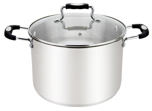 Millvado - Urban, Black, 17 qt Stock Pot with Glass Lid, Silicone Handles, 18/10 SS,