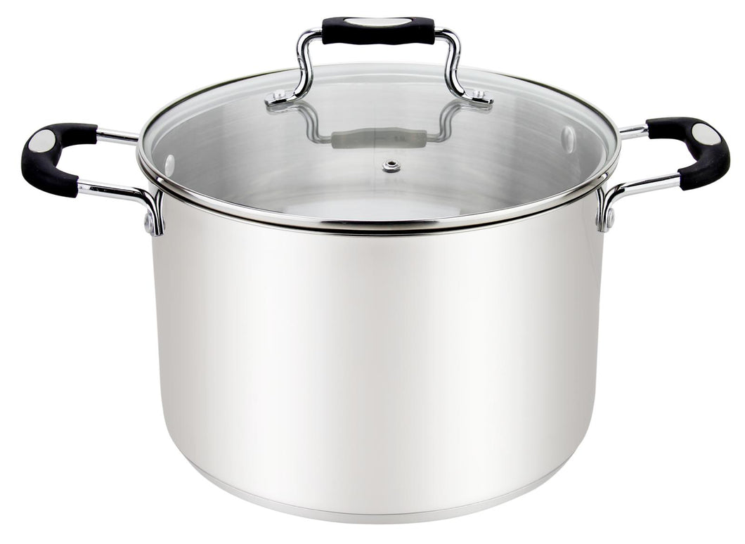 Millvado - Urban, Black, 17 qt Stock Pot with Glass Lid, Silicone Handles, 18/10 SS,
