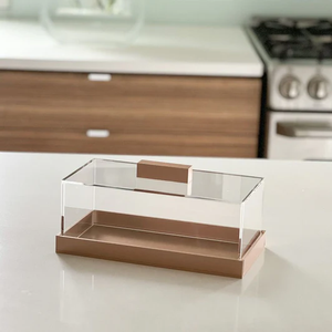 J-ACDI-R-10 Lucite Decorative Rectangular Cake Tray with Gold Base & Handle