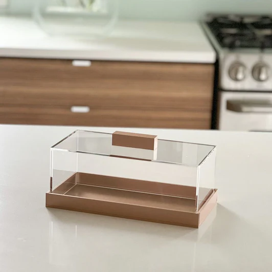 J-ACDI-R-10 Lucite Decorative Rectangular Cake Tray with Gold Base & Handle