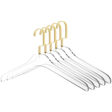 Load image into Gallery viewer, AC500-5-CH AC500 - 17" Acrylic Lucite Coat Suit Hanger, Wide Hook  Gold
