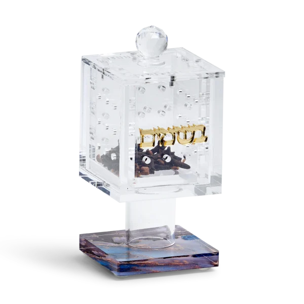 185005 Acrylic Besomim Holder Blue Base With Gold Embossed Lettering