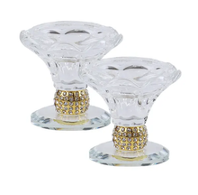 Load image into Gallery viewer, 240331 Set of 2 Crystal Candle Holders with Gold Metal 2.5&quot;H
