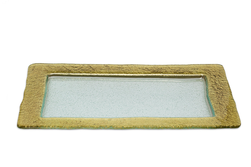 CT142G Glass Rectangular Tray with Gold Design- 10