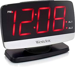 Tilt and Swivel 1.8" LED Time Display Digital Alarm Table Clock - Westclox: Adjustable Brightness, Dual Alarms, Battery Backup
