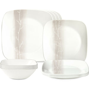 CORELLE MUGLESS SQ. 12pc SET WANDERING GROVE Service For 4