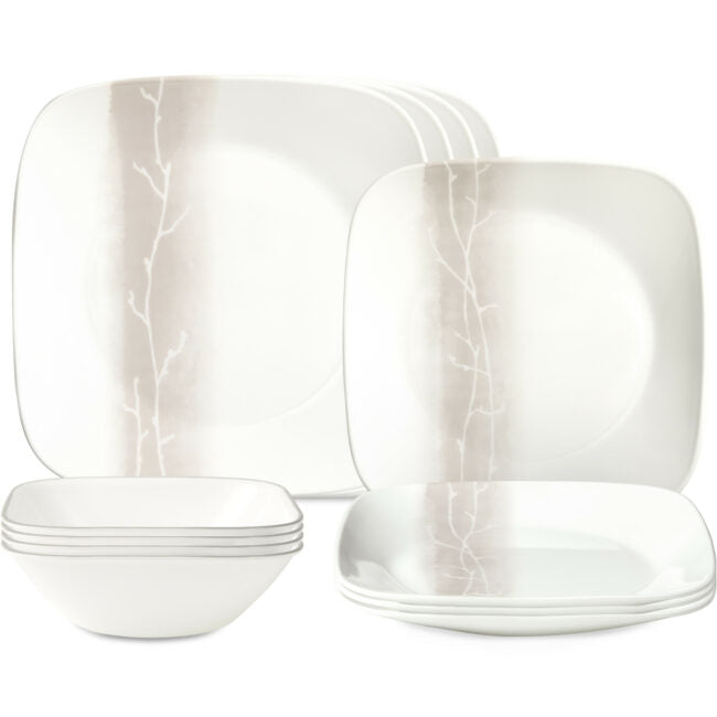 CORELLE MUGLESS SQ. 12pc SET WANDERING GROVE Service For 4