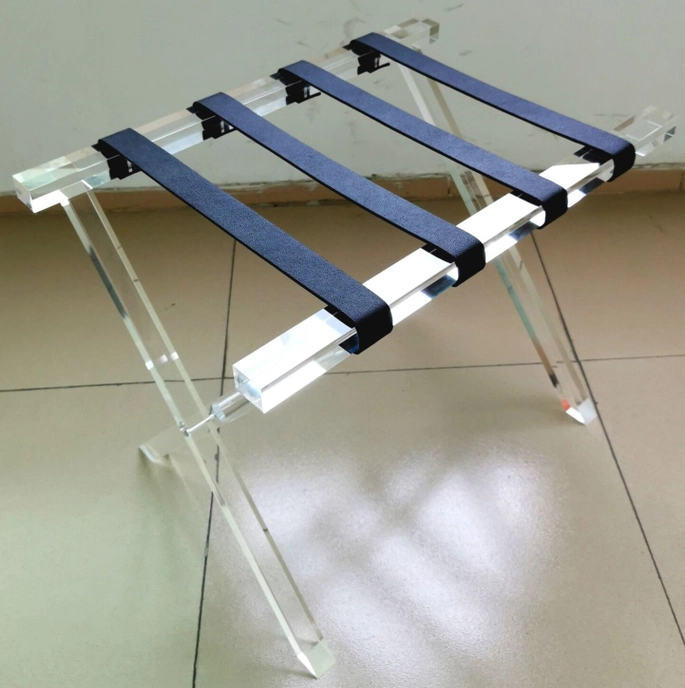 HT100301 Acrylic Luggage Rack with Black Leather Straps