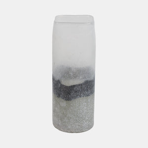 21434-02 12x6" Ombre Soda Finish Glass Vase, Clear/black