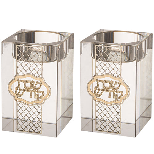 UK40921 Crystal Candlesticks 8 cm with Metal Plaque- Ornaments