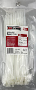 10" Cable Ties, Clear, Releasable, 100 Ct.