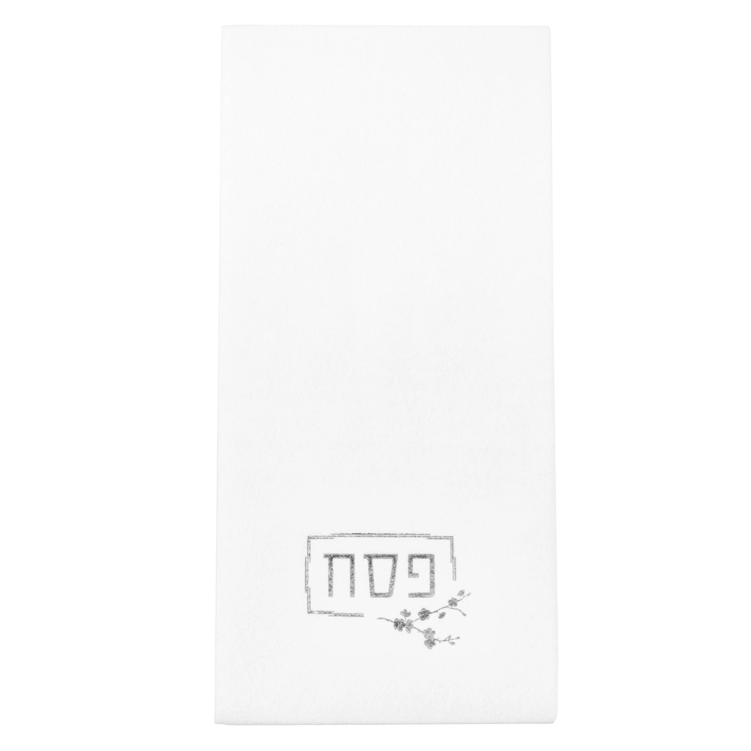 PE-GT-F-S Pesach Guest Towel - Floral - Silver - Pack of 20