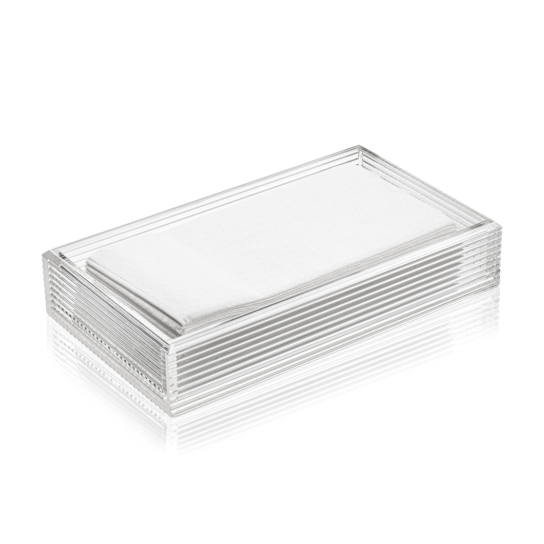 RIB-NT-CL Ribbed Lucite Dinner Napkin Holder /Small Tray - Clear - L 8.5” x W 4.75” x H 1.75”