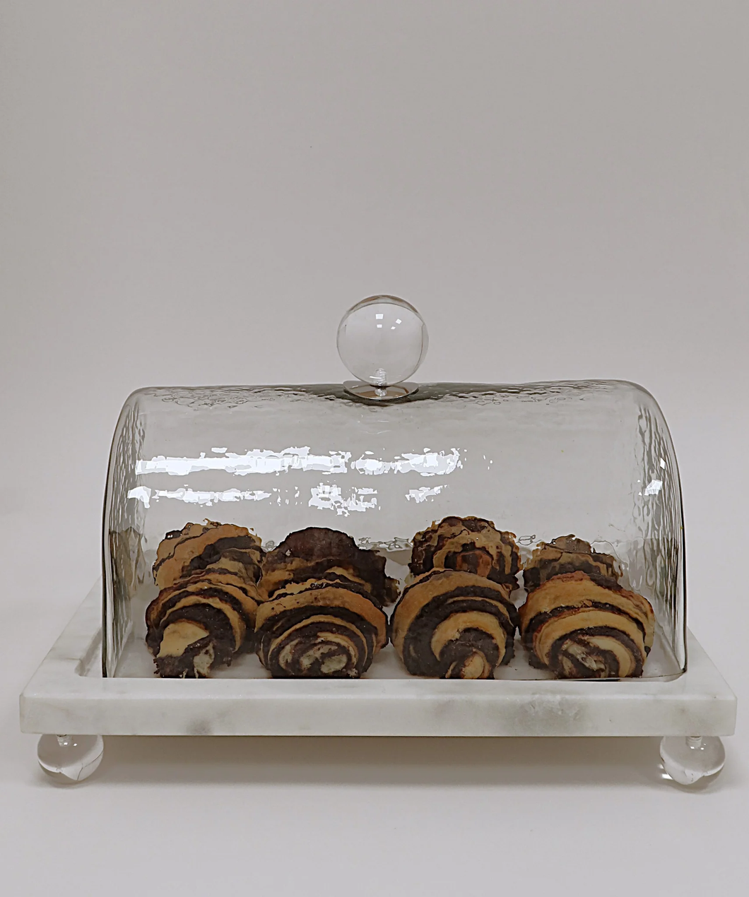 MCT4264 Marble Cake Plater with Glass Cover with Clear Ball Knob - 10.4