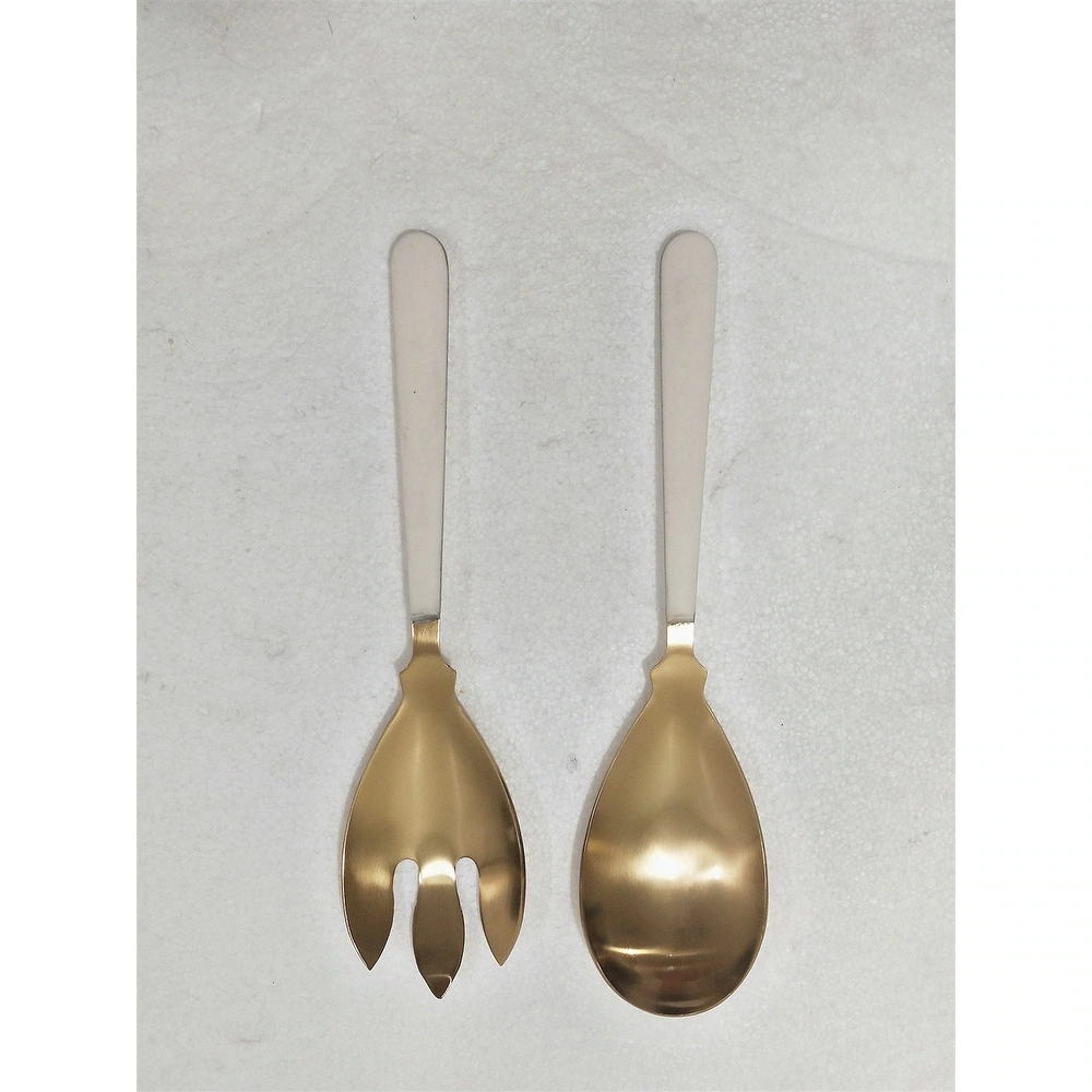 31017 Set of 2 Salad Servers Gold w/ White Resin Handles in Giftbox - Gold & White