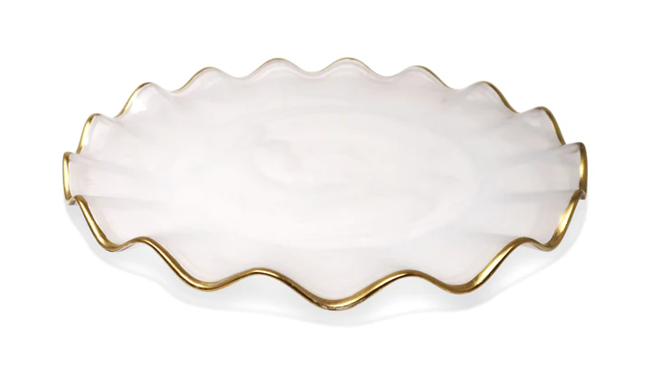 VC5151 White Alabaster Plates with Gold Ruffled Border