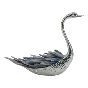 EV22070-02 7"Majesty Blue Kyanite Stone Sitting Metal Swan Wi