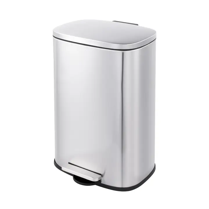 13 Gal Rectangular Step-On Stainless Steel Trash Can