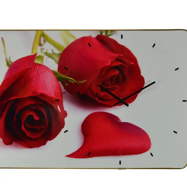 YK20 23.5X15.5 WALL CLOCK, RED ROSES