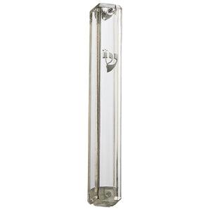 UK22269 Transparent Plastic Mezuzah With Rubber Cork 15 Cm- With Silver Shin