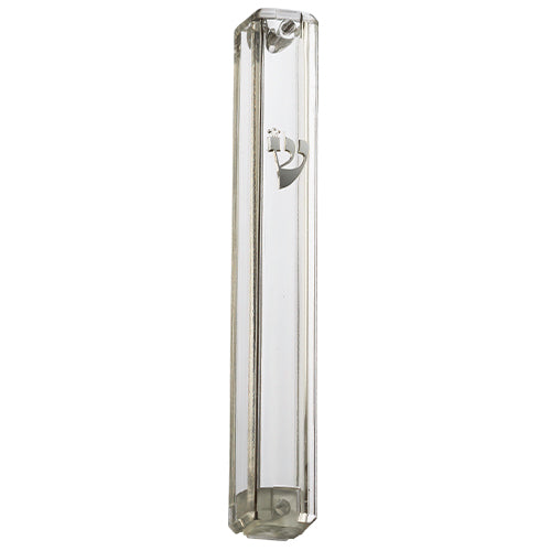 UK22269 Transparent Plastic Mezuzah With Rubber Cork 15 Cm- With Silver Shin