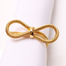 Load image into Gallery viewer, TAJ Designs 1 Rope Bow Gold Napkin Ring
