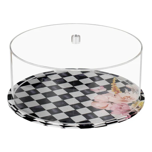 J-PLCD-CBLK Black Chic Checkered Lucite Cake Dome