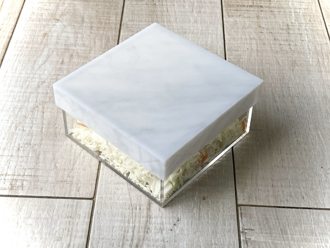 C883GML 8 Inch Square Covered Tray With White Marble Cover