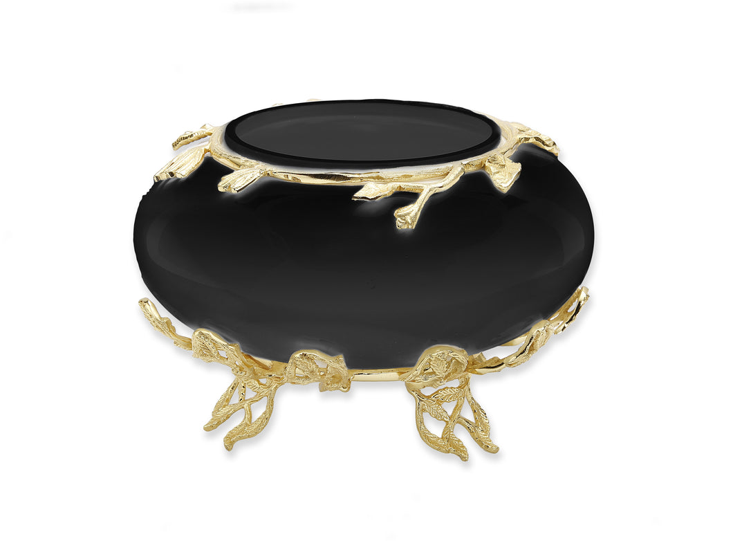 CRB2062B Black Glass Bowl with Gold Detail - 10