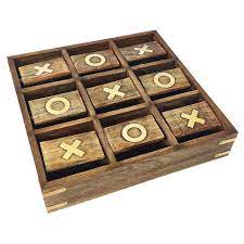 18485-02 WOOD, 10X10 REVOLVING TIC TAC TOE, BROWN