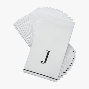 14 PK White and Black Guest Paper Napkins  - Letter J
