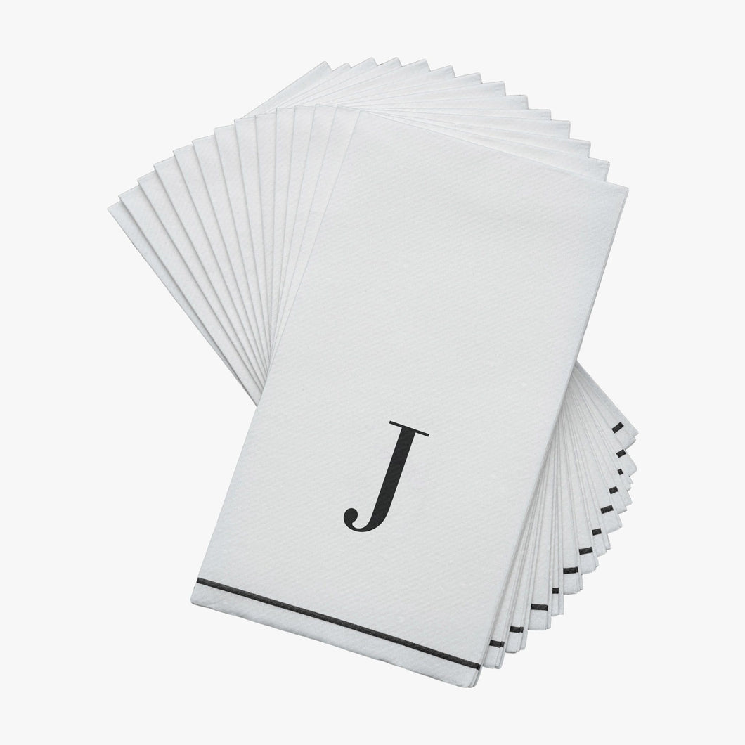 14 PK White and Black Guest Paper Napkins  - Letter J