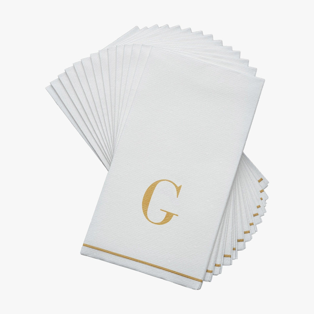 14 PK White and Gold Guest Paper Napkins  - Letter G
