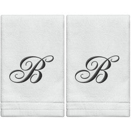 White Monogrammed Towel - Black Embroidered - Initial B